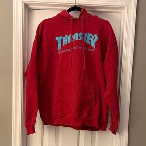 Thrasher Red Hoodie with Blue Logo Large